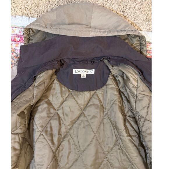 London Fog Light & Dark Brown Trench Puffer Jacket / Coat with Detachable Hood - Picture 5 of 7